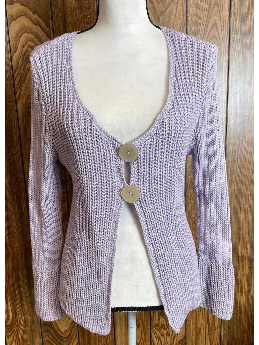 J Jill cotton knit button-front cardigan sweater in lavender large.